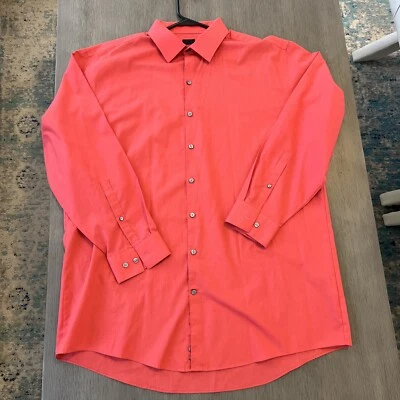 Camisa de vestir J. Ferrar para hombre ajustada manga larga abotonada naranja talla XL 17-17,5 Foto 1 de 4