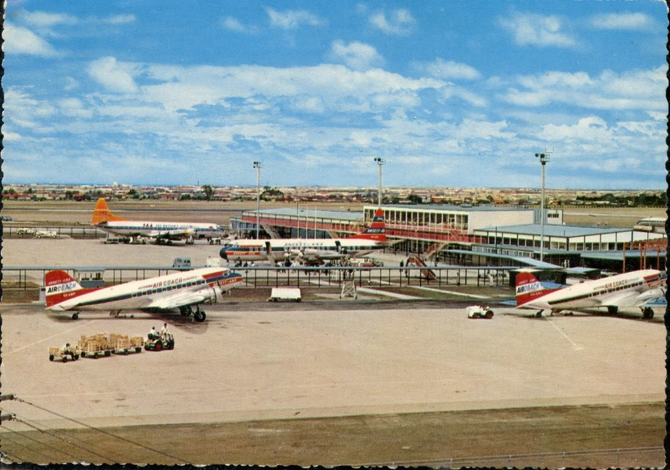Airport Postcard Melbourne TAA Electra Ansett DC3 & Electra - Image 1 of 1