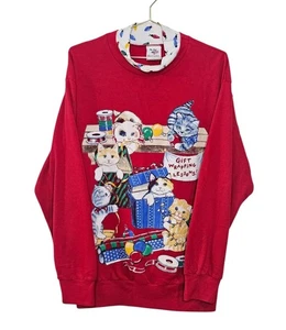 Vintage NutCraker Cats Ugly Christmas Sweater Sz 1X Red Long Sleeve Holiday 80s - Picture 1 of 15