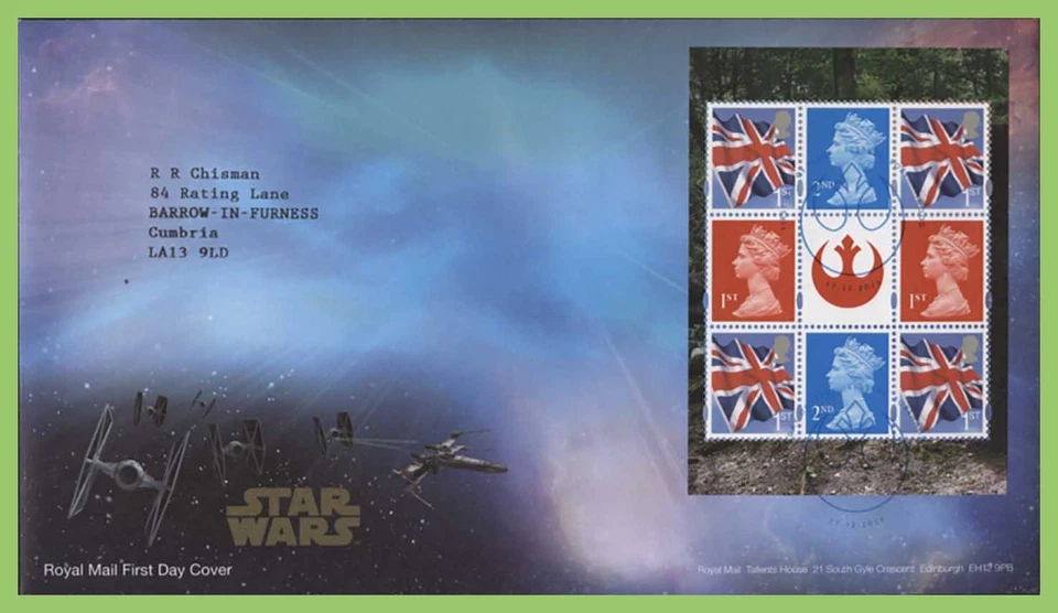 G.B. 2015 Star Wars booklet pane Royal Mail First Day Cover, Borehamwood - image 1 of 1