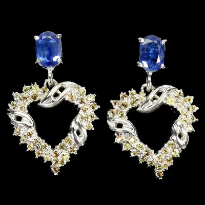 Pendientes de plata de ley 925 ovalados de cianita 7x5 mm joyas de piedras preciosas de zafiro Foto 1 de 4