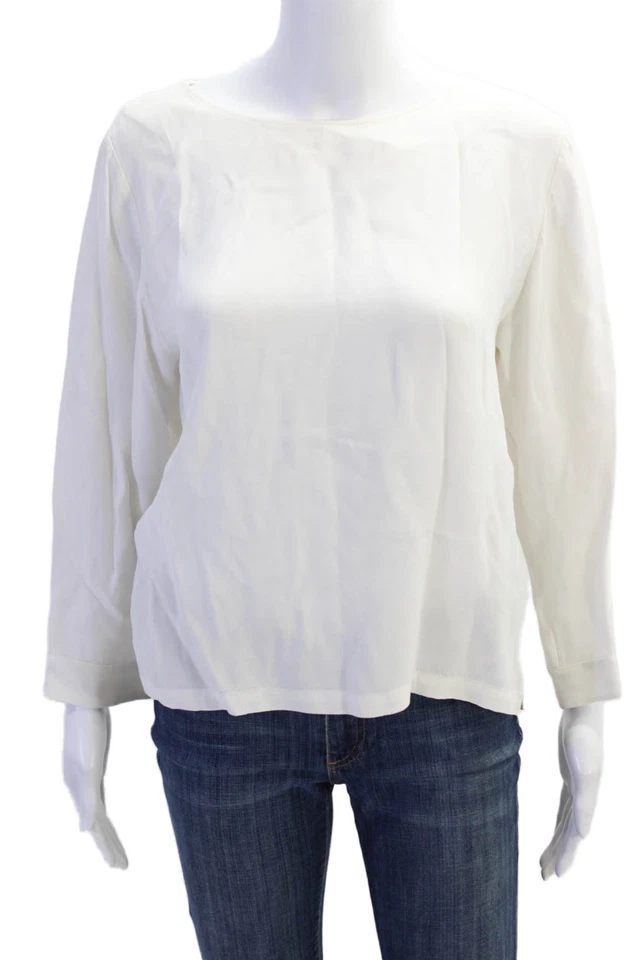 Boss Hugo Boss Womens Back Zip Long Sleeve Scoop Neck Blouse White Size 4 - Image 1 of 4