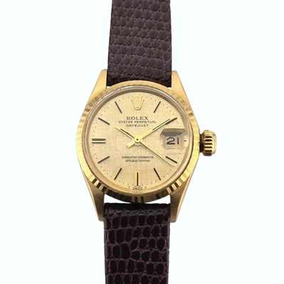 Rolex 6517 Lady Datejust 18k Yellow Gold Linen Dial 26mm Box & COA - Image 1 of 4