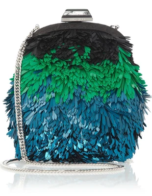 2600 美元 Jimmy Choo Castina 黑色、绿色和蓝绿色 Paillettes 晚装单肩包 全新带标签 — 第 1/4 张图片