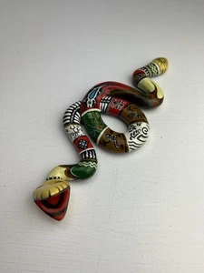 Handmade Talavera Snake Statue | Hand-Painted Mexican Decor. Signed 1994 - Picture 1 of 7
