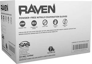 SAS Raven Black Nitrile Gloves Powder Free 7mil (10/Boxes of 100) (Medium) - Picture 1 of 4