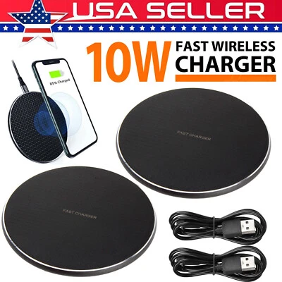 For Samsung iPhone Android Wireless 10W Fast Charger Charging Dock Pad Mat 2 PCS - Image 1 of 4