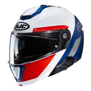HJC I91 BINA WHITE RED BLUE GLOSS FLIP FRONT MODULAR MOTORCYCLE HELMET - Picture 1 of 4