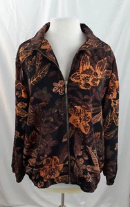 Blair Women L Brown Burnt Orange Floral Lightweight Zip Front Jacket Boho Casual - Picture 1 of 8