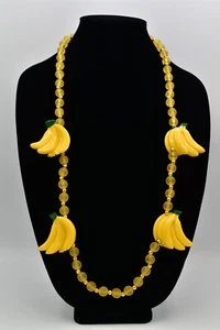 Vintage Statement Banana Beaded Necklace Frosted Yellow Chunky Chiquita 80s Bin1 - Picture 1 of 12