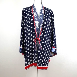 John Mark Open Front Cardigan Women's Size 1X Blue Cover Up Kimono Stars - Picture 1 of 11