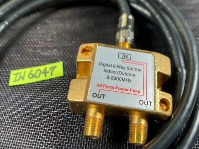 Cable Splitter 2 way 5-2300Mhz Indoor/Outdoor w/8' CATV 18AWG Coax-Cable  IN6047 - Image 1 of 4