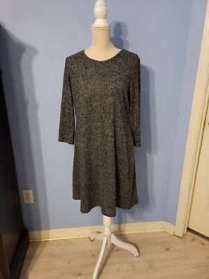 Vestido Tiana talla B grande para mujer gris liso acanalado manga larga cuello redondo  Foto 1 de 4