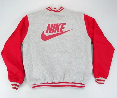 Vintage 90s Y2K Nike Reversible Spellout Varsity Jacket Men Sz L Bomber Gray Red - Image 1 of 4