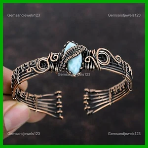 Womens day Deal Larimar Stone Copper Wire Wrapped Throat Chakra Bangle Jewelry - Picture 1 of 6