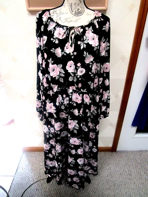 MAISON JULES-BLACK/MULTI-FLORAL-TIE NECK-3/4 SLEEVE-MAXI DRESS-SIZE-3X-NWT-$89 - Image 1 of 3