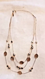 Goldtone 3 Strand Necklace Stamped NY 16 - 21 Inches - Picture 1 of 5