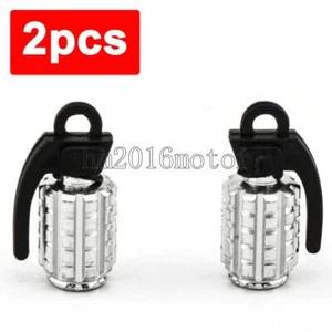 2x Silver Grenade Motorcycle Cars Tyre Tire Rims Stem Air Valve Caps Dust Cover - Picture 1 of 4