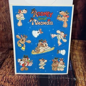 Vintage 1985 Hallmark RODNEY & RHONDA Rentier Weihnachten Stickerbogen blau - Bild 1 von 10