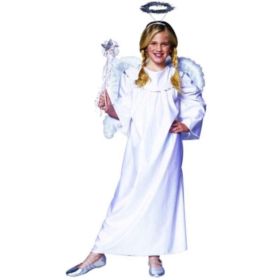 WHITE HEAVENLY ANGEL GIRL COSTUME RELIGIOUS BIBLE CHILD KIDS CHERUB GOWN W/ HALO - Image 1 of 1