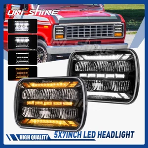 Pair Black 5x7" LED Headlights Hi/Lo DRL For Ford E-150 E-250 E-350 Econoline - Picture 1 of 9
