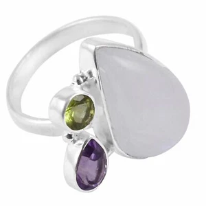 Rainbow Moonstone,Amethyst Solid 925 Sterling Silver Ring  Jewelry Size-9 AR-801 - Picture 1 of 1