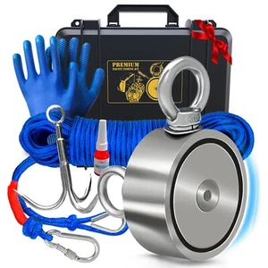 Magnet Fishing Kit - 1200 LB Double Sided 2-in-1 w/Hook & 65FT Pro Rope - Picture 1 of 8