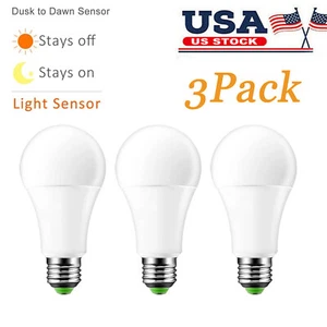 3Pack 12W LED Sensor Light Bulb Dusk to Dawn Automatic On/Off Energy Saving Lamp - Picture 1 of 11