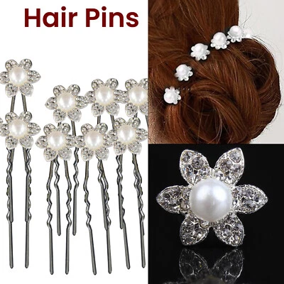 10Pz Fermagli Per Capelli Da Sposa In Cristallo Con Diamante E Perle - Immagine 1 di 4