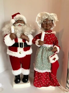Vintage Santa & Mrs Clause African American 24" Animatronic Figuren 1996 LESEN - Bild 1 von 23