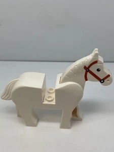 Lego White Horse with Black Eyes, White Pupils and Dark Orange Bridle Pattern - Picture 1 of 3
