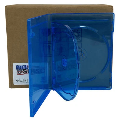 USDISC Blu-ray Cases Standard 12mm, Triple 3 Disc (Clear Blue) Lot