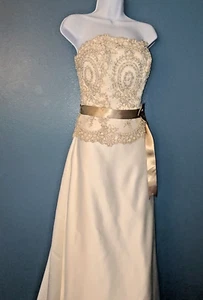 Mary’s Bridal Strapless Wedding Dress 12 Beaded Ivory Champagne w/ Wrap - Picture 1 of 23