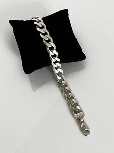 Vintage Sterling Silver Heavy Cuban Curb Chain Link Bracelet 59.8 Grams 9" L - Picture 1 of 7