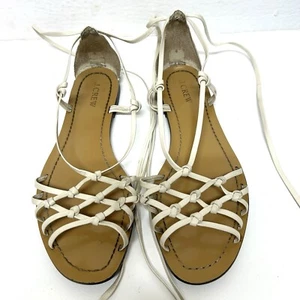 Seltene J. Crew Leder Nalo Knoten Gladiator Sandalen flach weiß 9 Stil G4105 Casua - Bild 1 von 11