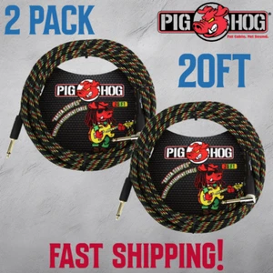 2-PACK Pig hog PCH20RAR 20ft 1/4in Right to 1/4in Straight Cable - Rasta Stripes - Picture 1 of 3