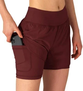 Women's 2 in 1 Running Shorts Workout Athletic Gym Yoga Shorts with Phone Poc... - Picture 1 of 6