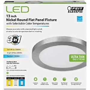 PANEL FIXTURE LED LIGHT 13'' D ROUND FLAT, NICKEL - FEIT ELECTRIC FP13/4WY/NK - Picture 1 of 2