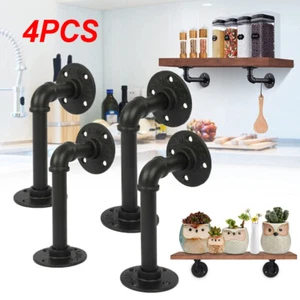 4X Industrial Pipe Shelf Brackets Heavy Duty Iron Wall Floating Shelves Supports - Picture 1 of 11