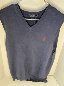Polo Ralph Lauren Herren V-Ausschnitt 100% Baumwolle Strick Pullover Weste Navy LRG - Bild 1 von 3