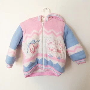 Vintage 90s Sesame Street Heavy Jacket 24M Bunnies Hooded Knit Sherpa Ballet - Bild 1 von 10