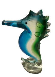 Dynasty Gallery Glass Seahorse Figurine Paperweight Vintage Blue Swirl 6.25 “VGC - Picture 1 of 4