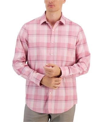 Alfani Mens Yarn-Dyed Button Up Shirt, pink, L Neck - Image 1 of 2