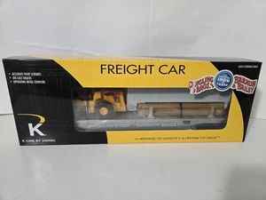 K Line O-O27 Gauge Ringling Bros. Flatcar With Front End Loader & Poles New Nice - Picture 1 of 2
