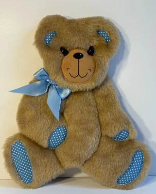 VTG Brown/Blue Teddy Bear Flat Plush Wall Hanging Nursery Decor Infantino EUC - Image 1 of 4