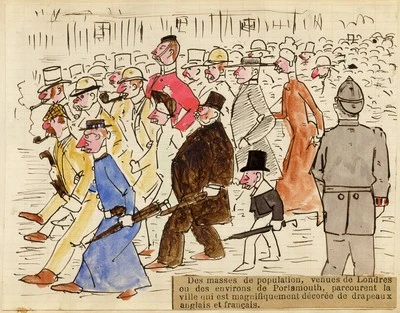 Crowds Visit French Fleet to Portsmouth 1891 Pen & Ink Drawing c.1891 E.T. Vieux - Image 1 of 3