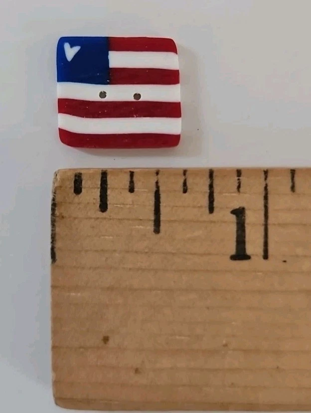 Just Another Button Company TINY SQUARE FLAG 5/8" Polymer Clay Button X-Stitch - Image 1 of 1