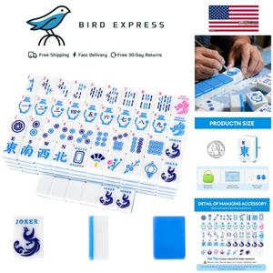 American Mahjong Tile Set, 166 Quality Engraved Tiles Blue Back w Bag,Dice,Chips - Picture 1 of 10