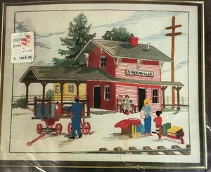 Bucilla Needlecraft Crewel Kit Greenville Junction Train Station Winter Scene - Picture 1 of 6