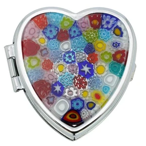 GlassOfVenice Murano Millefiori Heart Pill Box - Multicolor - Picture 1 of 6